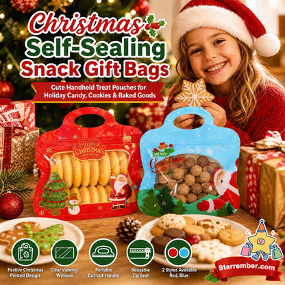💖LAST DAY SALE 50% OFF!!🎁Easy Fill, Easy Seal🎄 Festive Self-Seal Treat Bags – Santa & Snowman Print | Resealable, Food-Safe & Perfect for Cookies, Chocolates & Little Gifts 🎅⛄