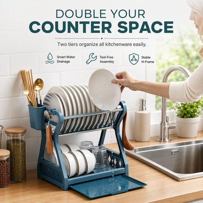🍽️Last 24 Hours Surprise Price: Only £14.99!!!⚡Multi-Layer Steel Dish Drying Rack – Vertical Storage, Drip Tray, Tool-Free Install ✨