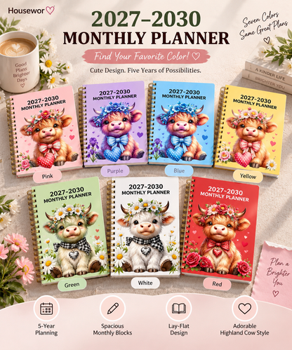 🏆Surprise Price: Only £8.99!!!🐮 2026–2030 Monthly Planner ✨ Cute Highland Cow 5-Year Calendar | Large Monthly Blocks for Long-Term Planning