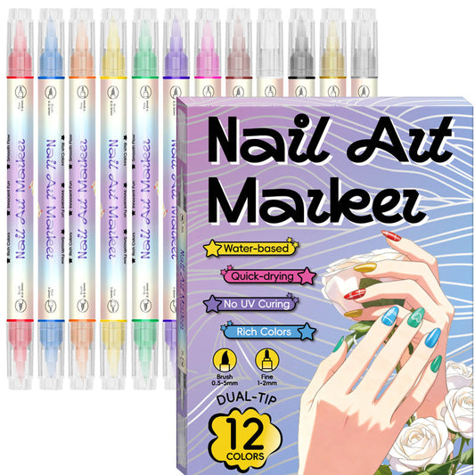 🎨Last Day Special Price:£7.99!!!💞50K+ SOLD!✨Dual-Tip Nail Art Marker Pen Set Quick‑dry, no UV lamp. Fine & brush tips. 12/24 vibrant colors. Easy DIY at home. No smudges, just art! 💅🖌️