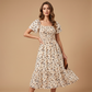 🌸2026 Summer Hot Sale 50% OFF!✨Square Neck Floral Midi Dress – Smocked Bodice, Flowy Tiered Skirt, Romantic🌸