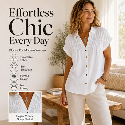 🥳SUMMER HOT SALE🥳💞50K+ SOLD!💥50% OFF! 👚Women's Elegant V-Neck Pleated Short Sleeve Shirt