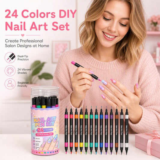 📢Surprise Price: Only £8.99!!!⏰️ 24 Colors Dual Ended Nail Art Pens Set