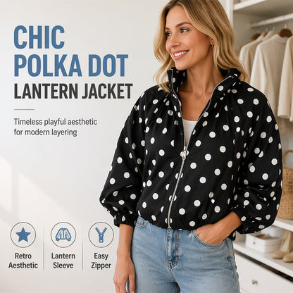 ⏳LAST DAY SALE £22.99!!🖤🤍Playful Polka Dots, Statement Sleeves | Women's Oversized Zipper Jacket